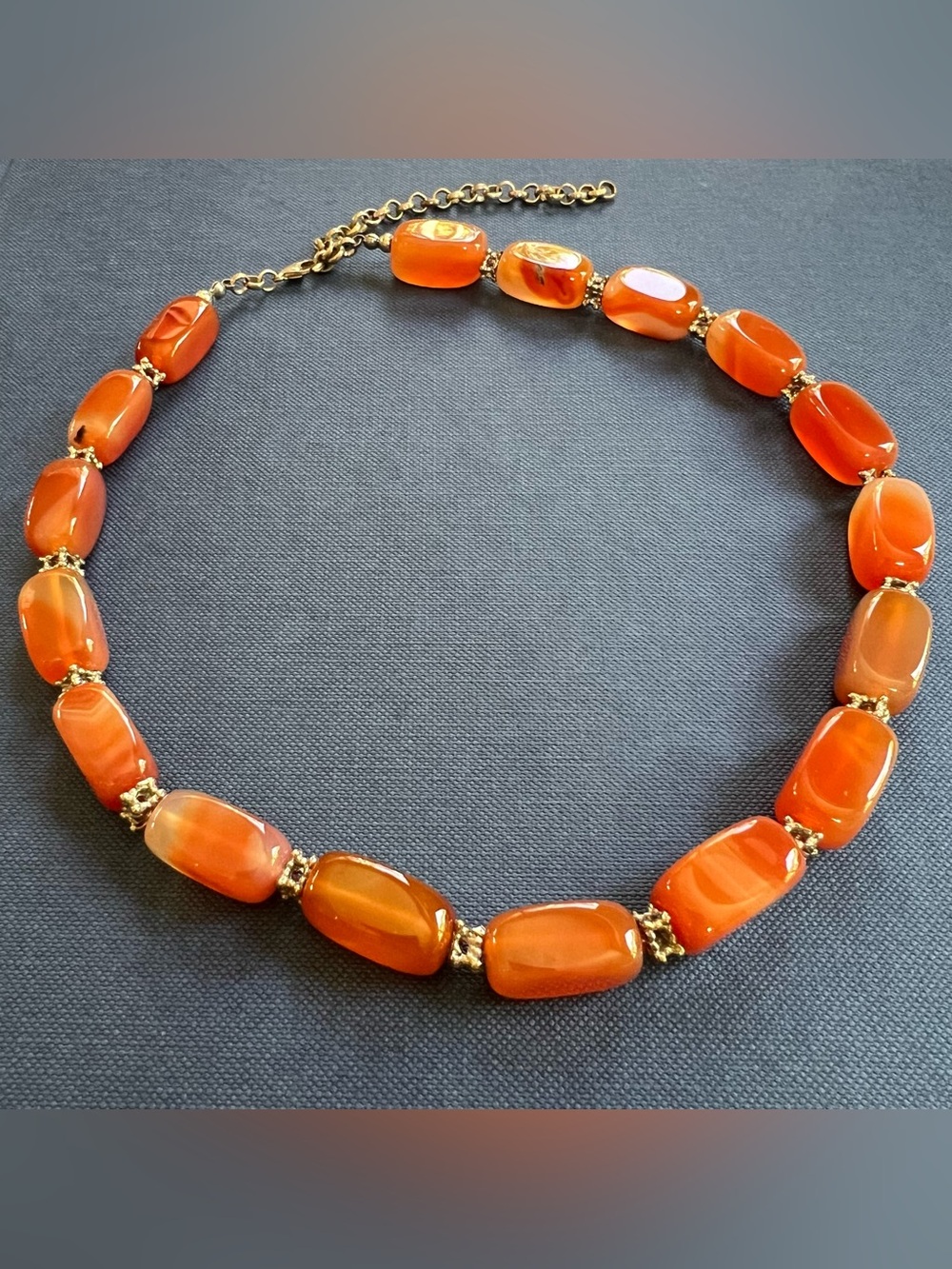Carnelian Agate Necklace Rectangular Bead Beautiful Statement  Jewelry 16” - 18”